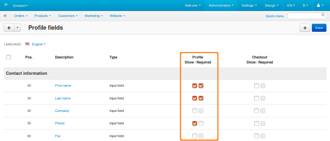 Tick the corresponding checkboxes to determine where the field should appear.