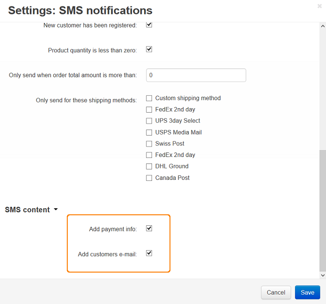 SMS notifications