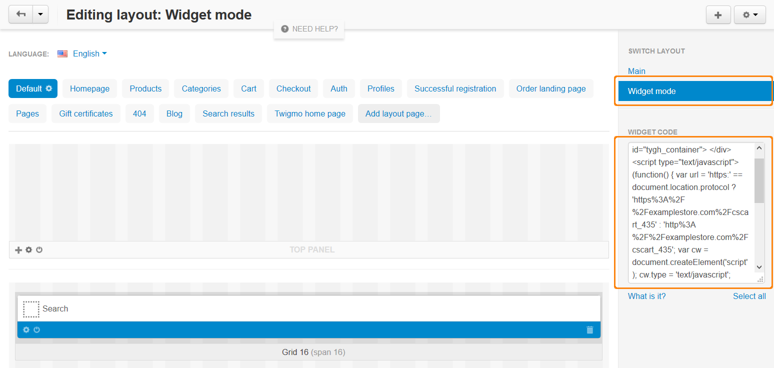 Widget code