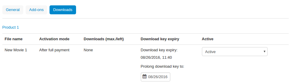Downloadable files among other order information in the admin panel.