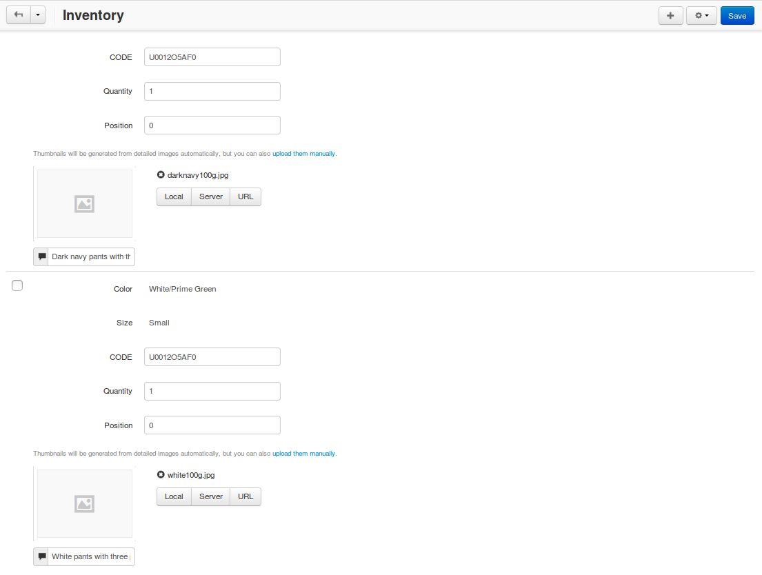 Upload the images for option combinations from local computer, server file system, or from remote location by URL.