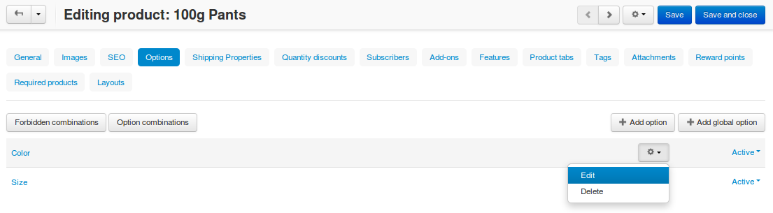 You can edit the option by clicking its name or clicking the gear button and choosing Edit.