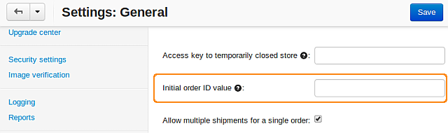 Initial order ID in CS-Cart settings.