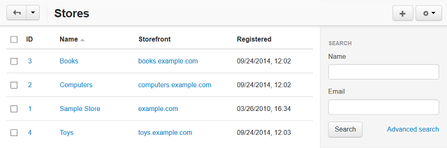 The Stores page has the list of your storefronts.