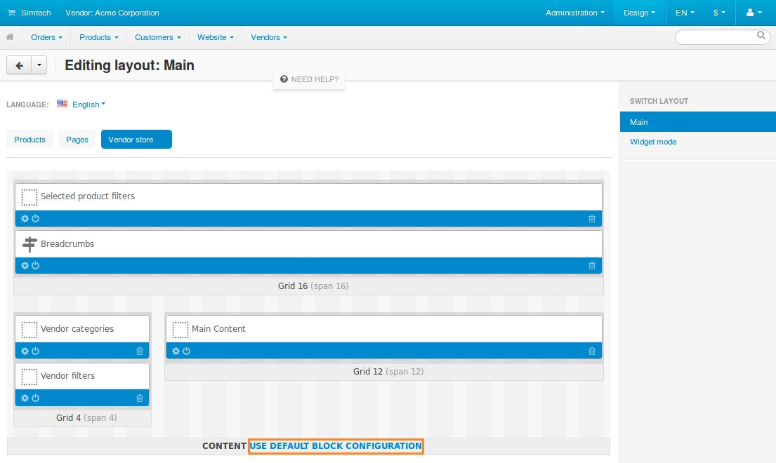 Using the default configuration will undo all the changes you made to the layout page.