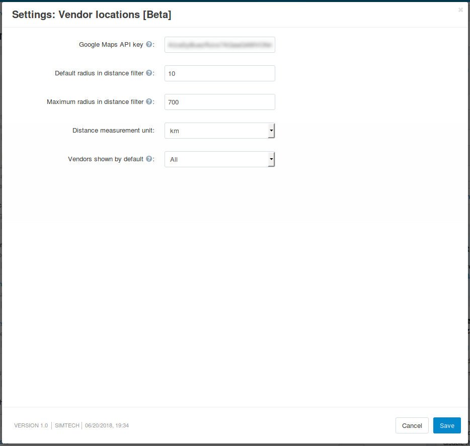 The settings of the "Vendor locations" add-on.