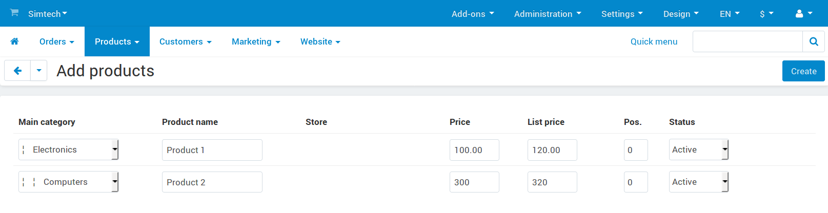 Fill in the required product properties.