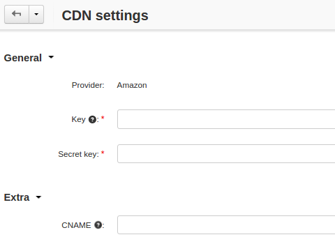 Specify the CDN settings to use Amazon CloudFront.