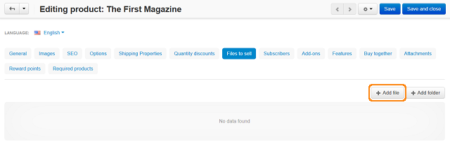 The Files to sell tab