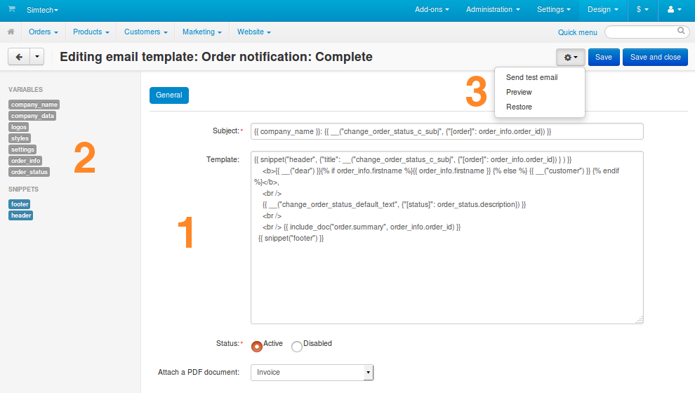 The structure of the email template editor.