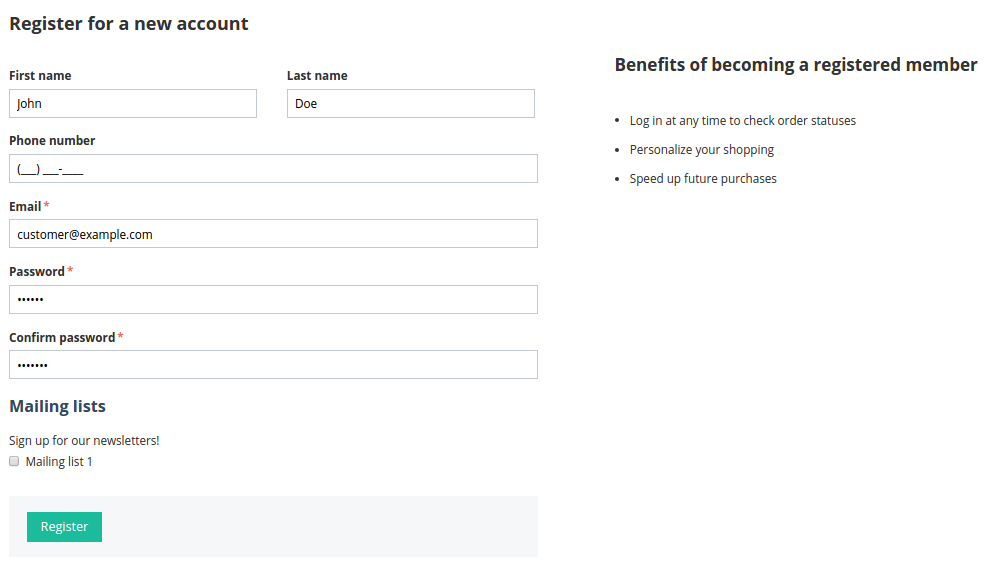 The input mask prevents customers from entering the random sequences of characters in the Phone Number field.