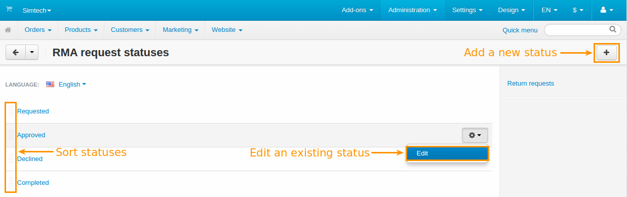 RMA statuses