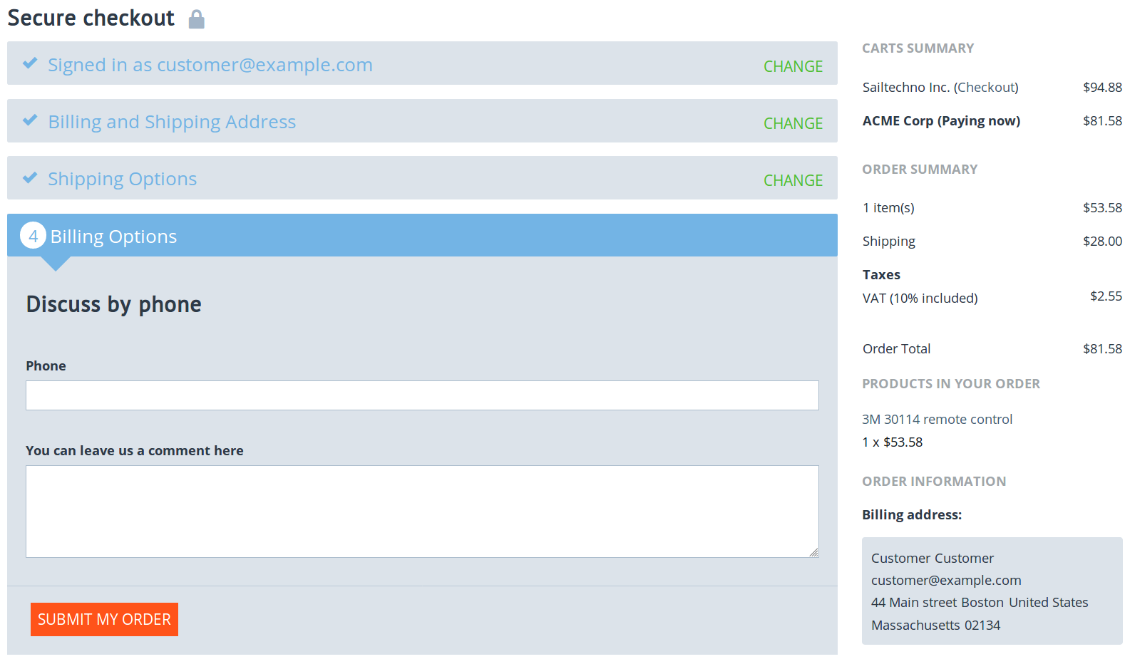 Customers pay each vendor separately at checkout.