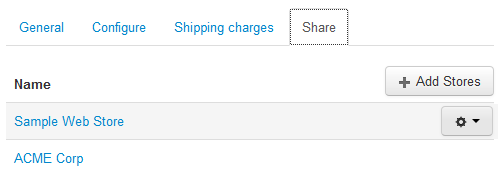 Use the Share tab to share objects among storefronts.