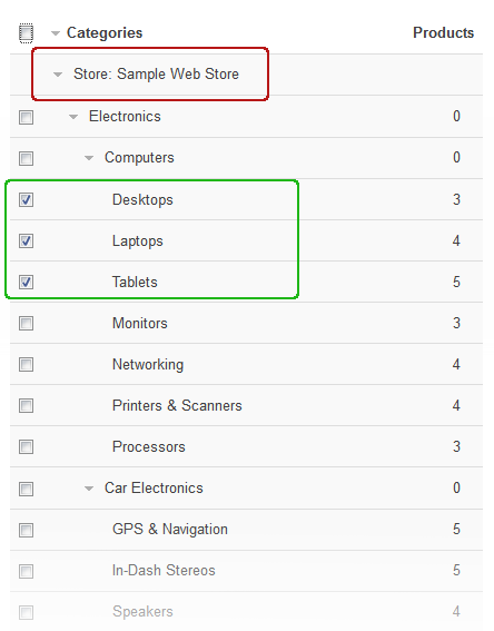 Select a category from the different store for the product.