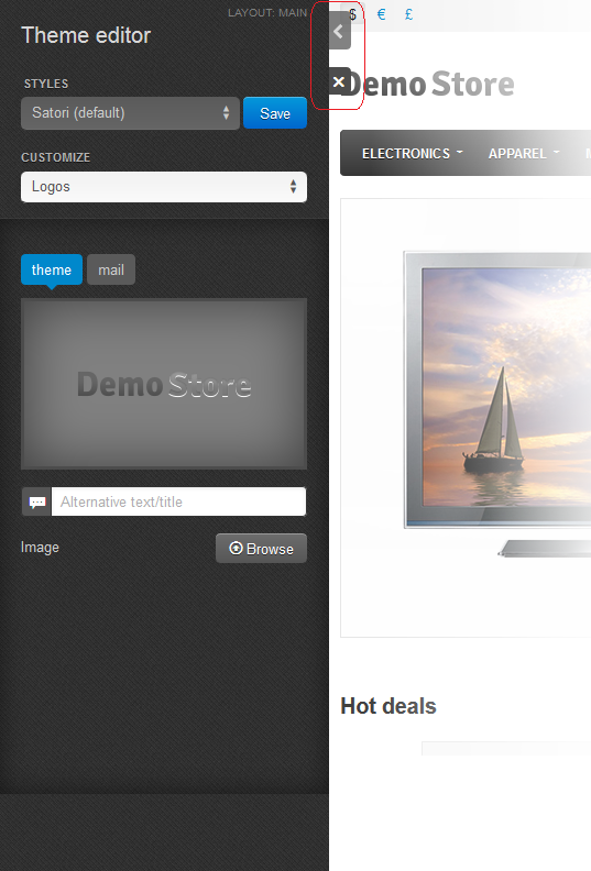 The Theme editor panel