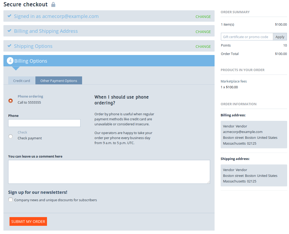 A vendor pays marketplace fees on the storefront.