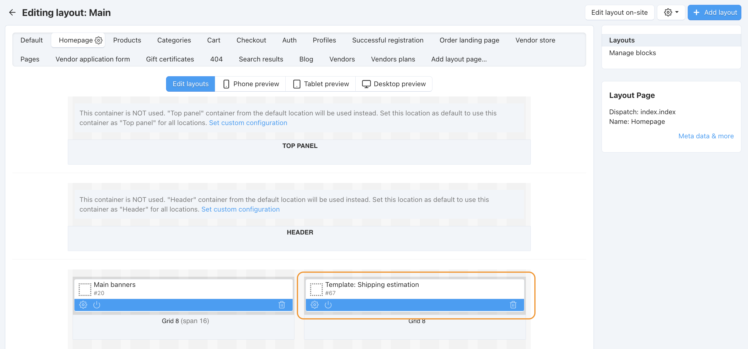 Adding the "Template" block for shipping estimation.
