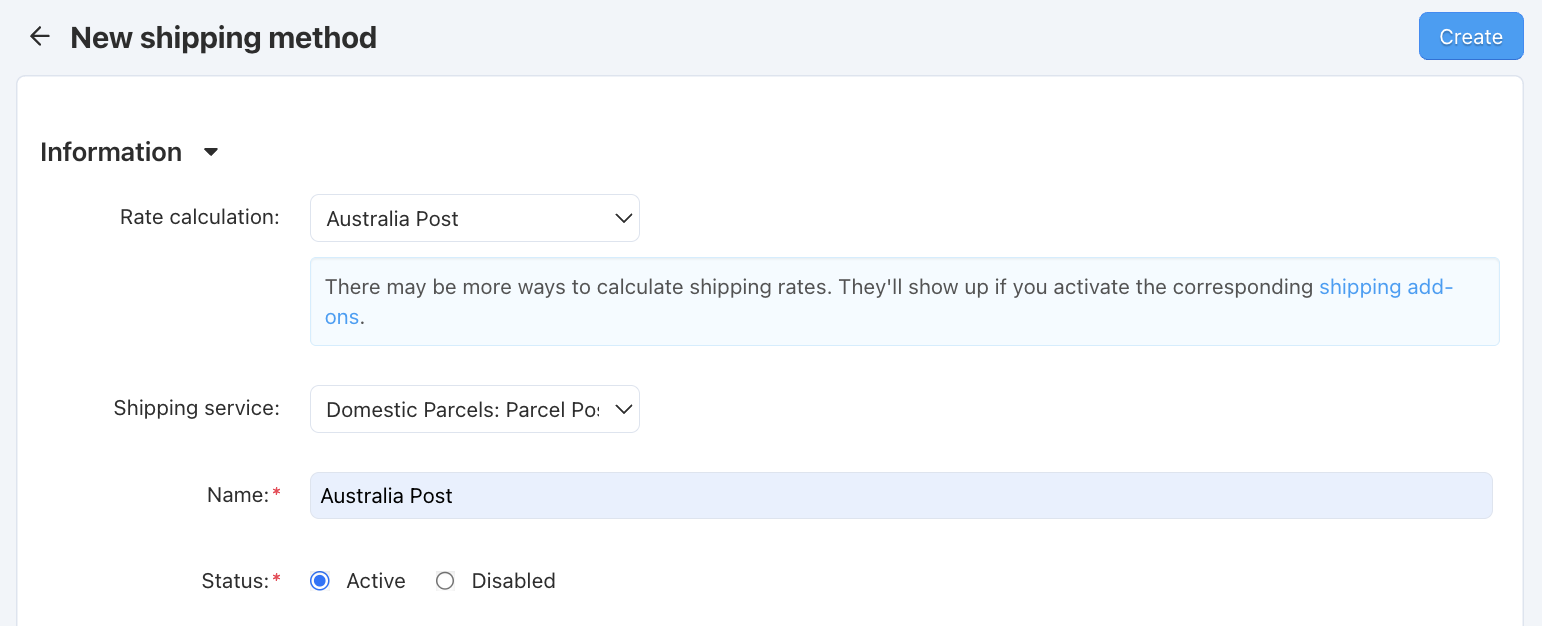 Choose Australia Post as a carrier and select the desired shipping service.