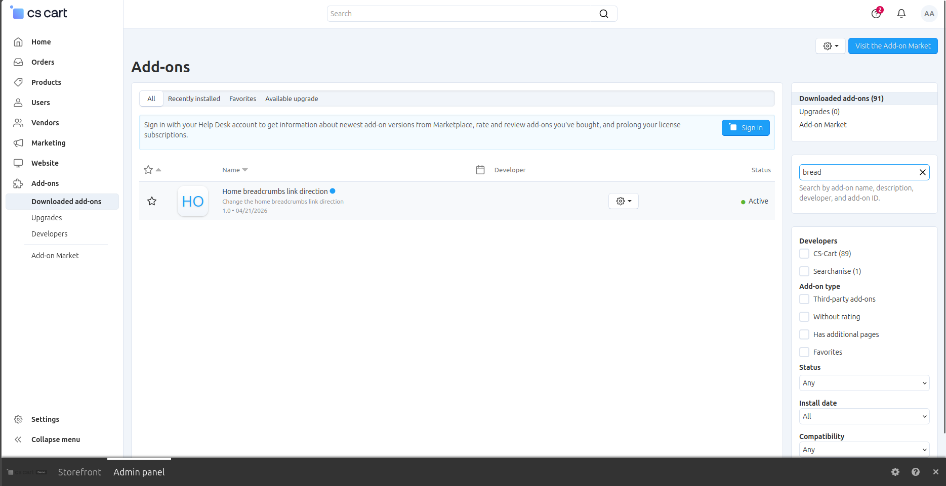 The Home Breadcrumbs Link Direction add-on