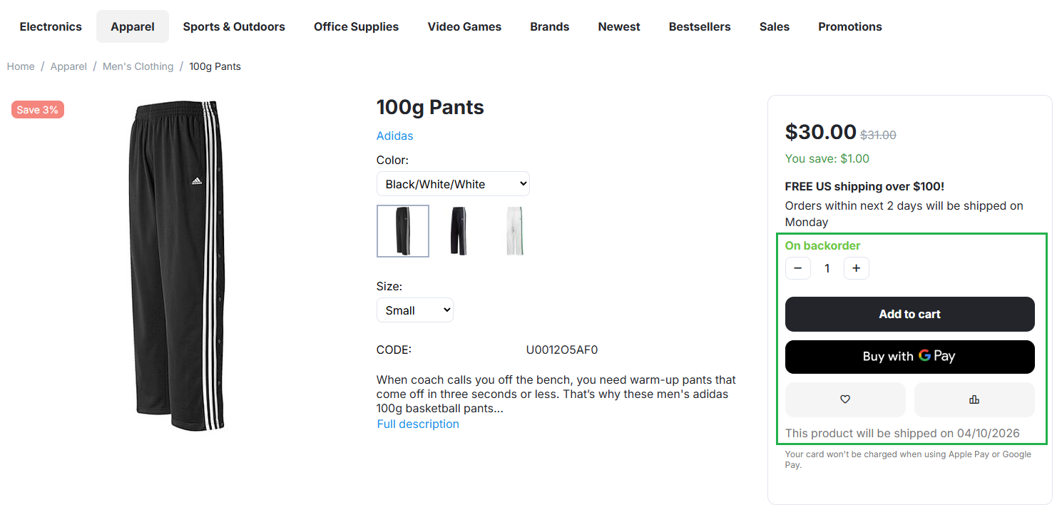 Despite the message that the product isn't available yet, customers can add the product to cart.