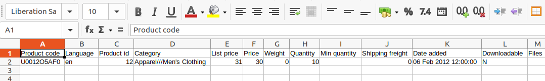 An exported CSV file in the spreadsheet editor.