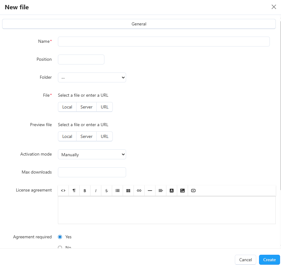 Adding files at the Files to sell tab