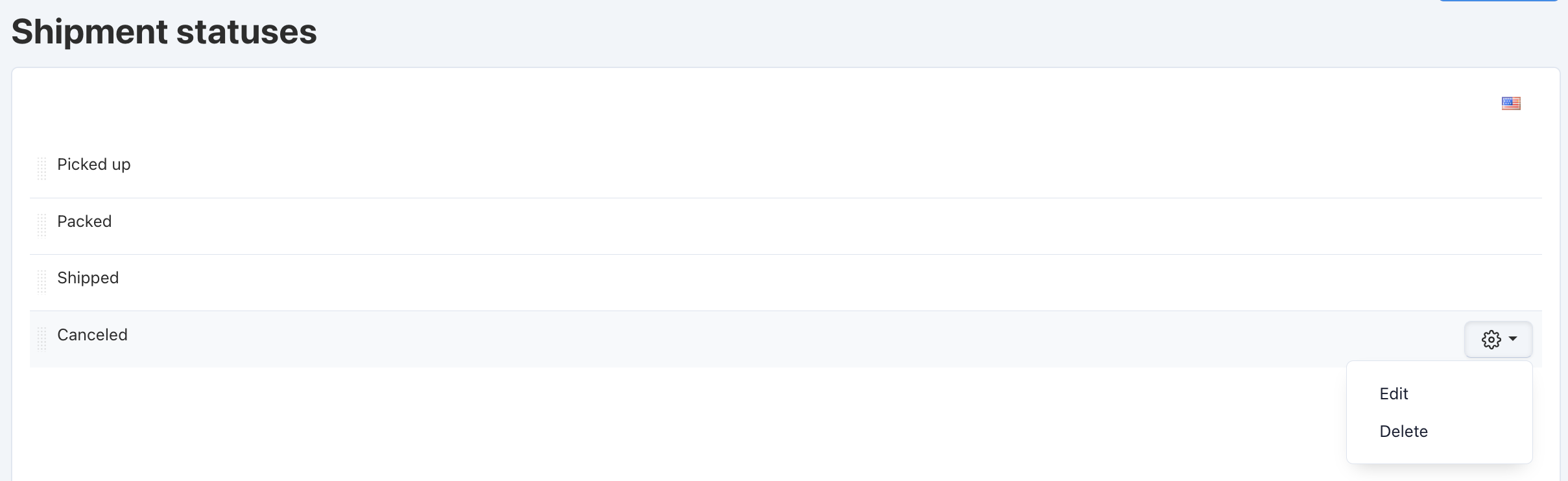 Use the gear button of the status to edit or delete it.
