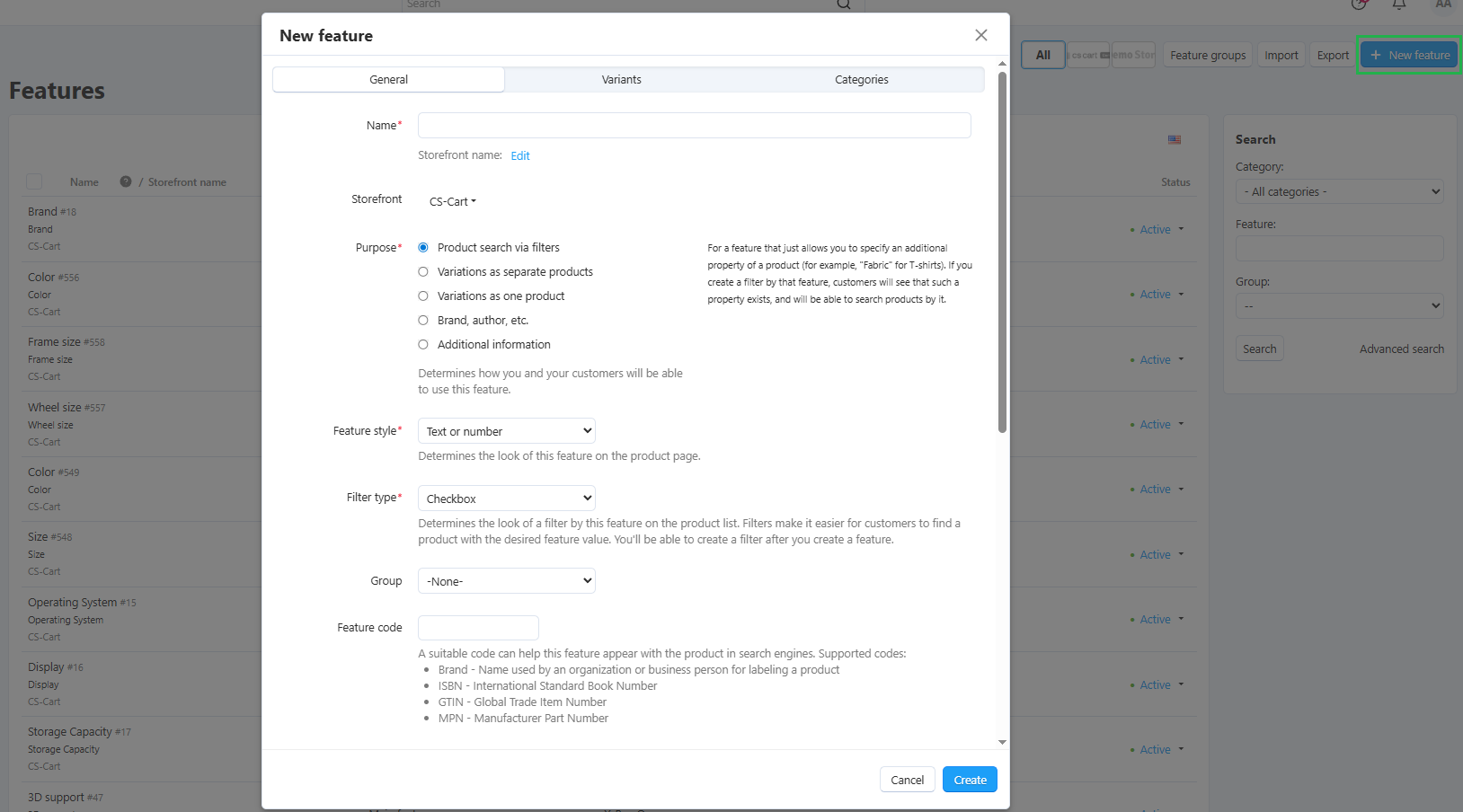 The feature creation from the features list