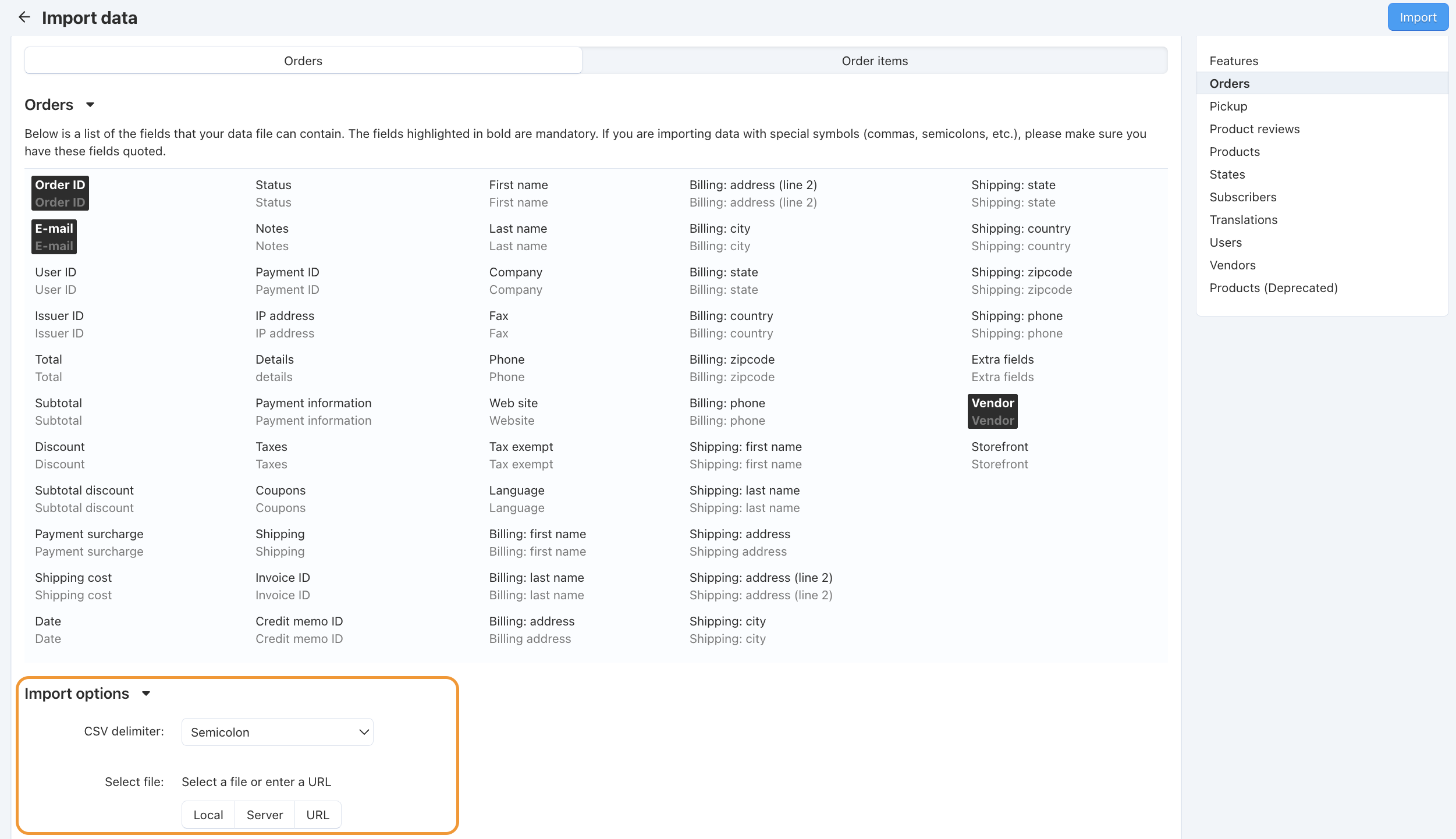 Import Orders