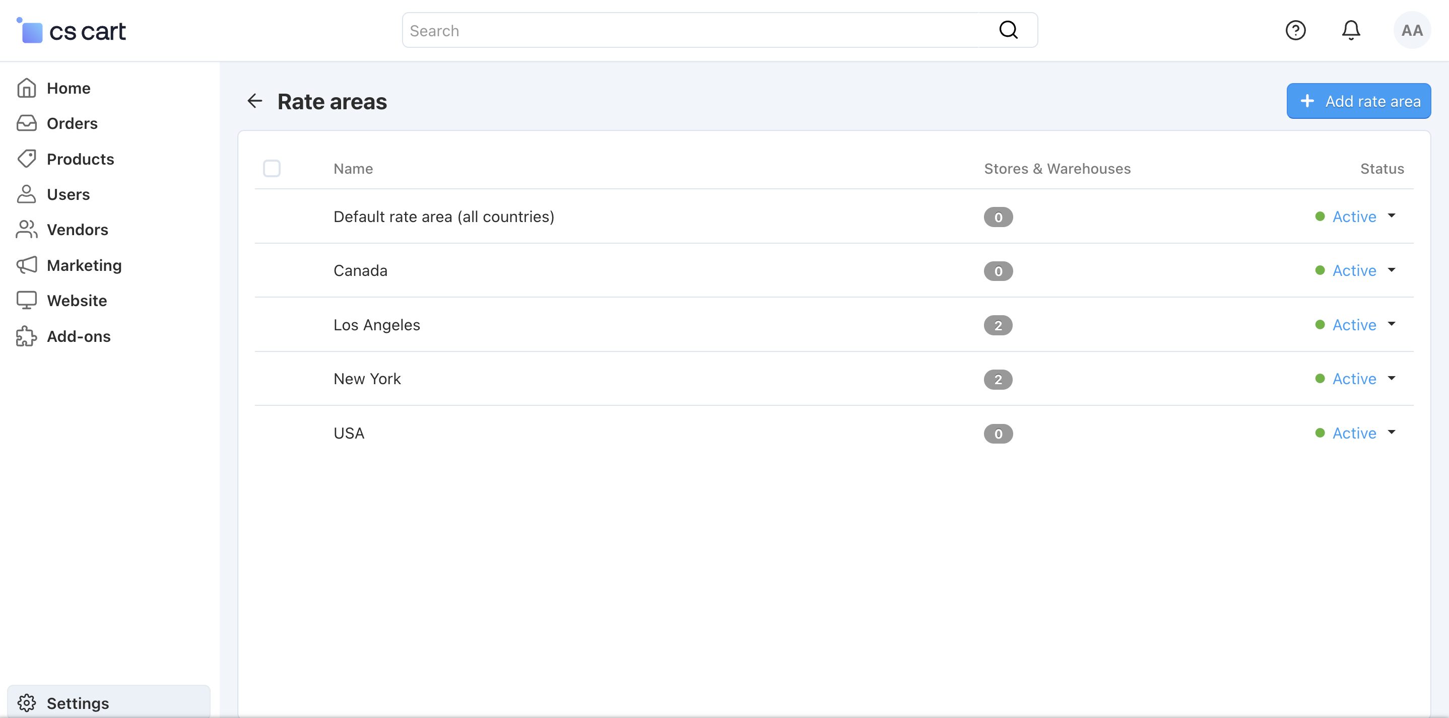 Rate areas serve for calculation of taxes and shipping rates in CS-Cart and Multi-Vendor.