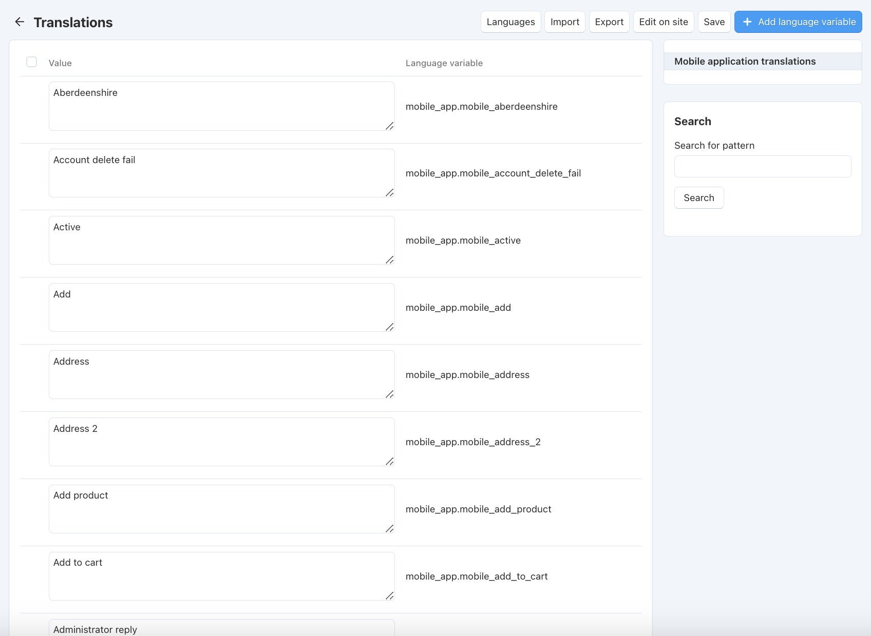 Mobile application translations in Multi-Vendor admin panel.