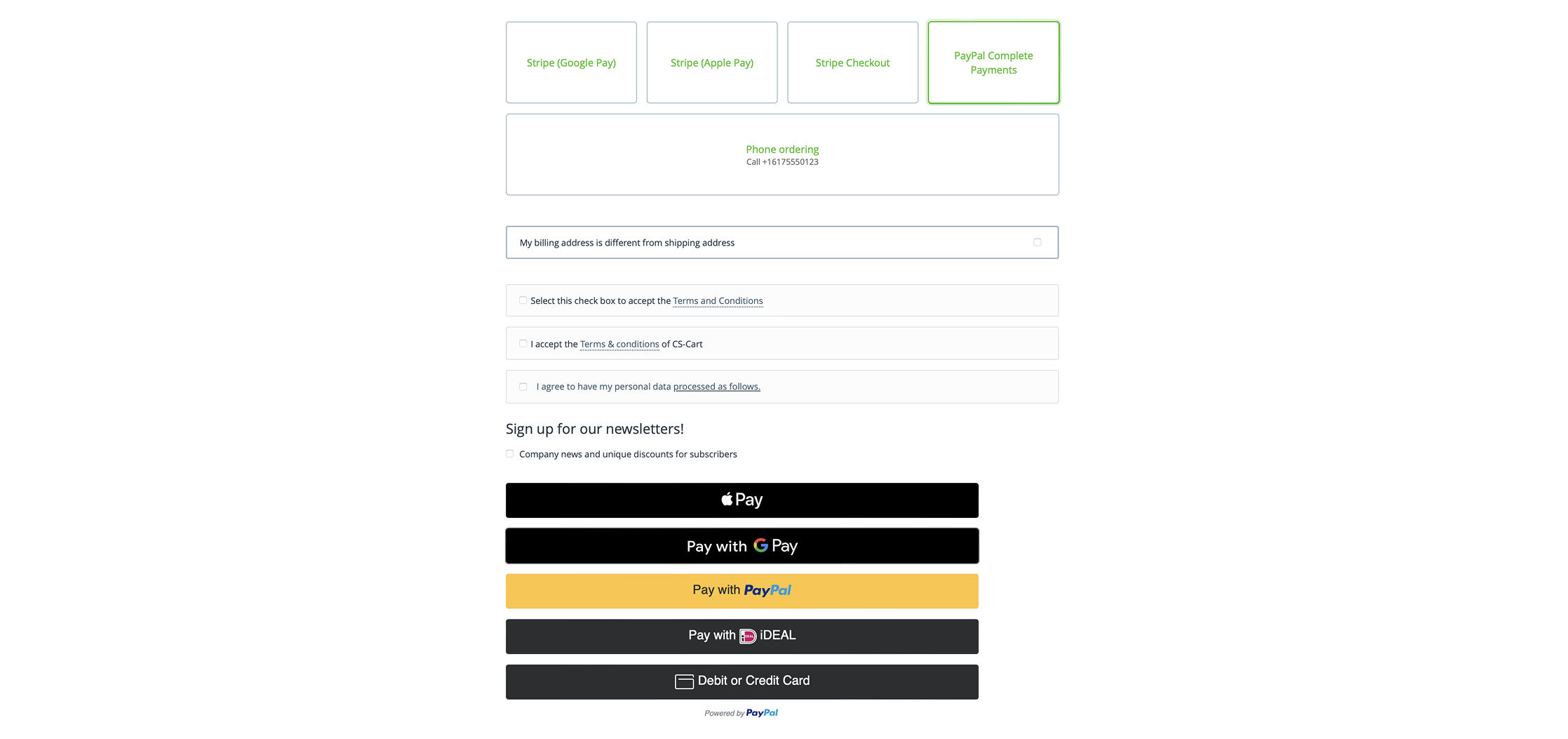 Apple Pay and Google Pay buttons on the checkout page.