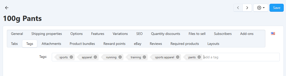 The "Tags" tab.