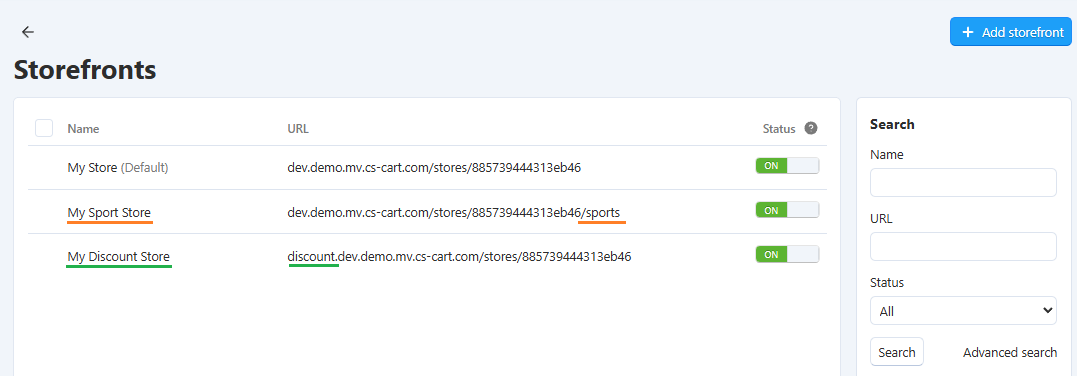 URL for multiple storefronts relating to PWA