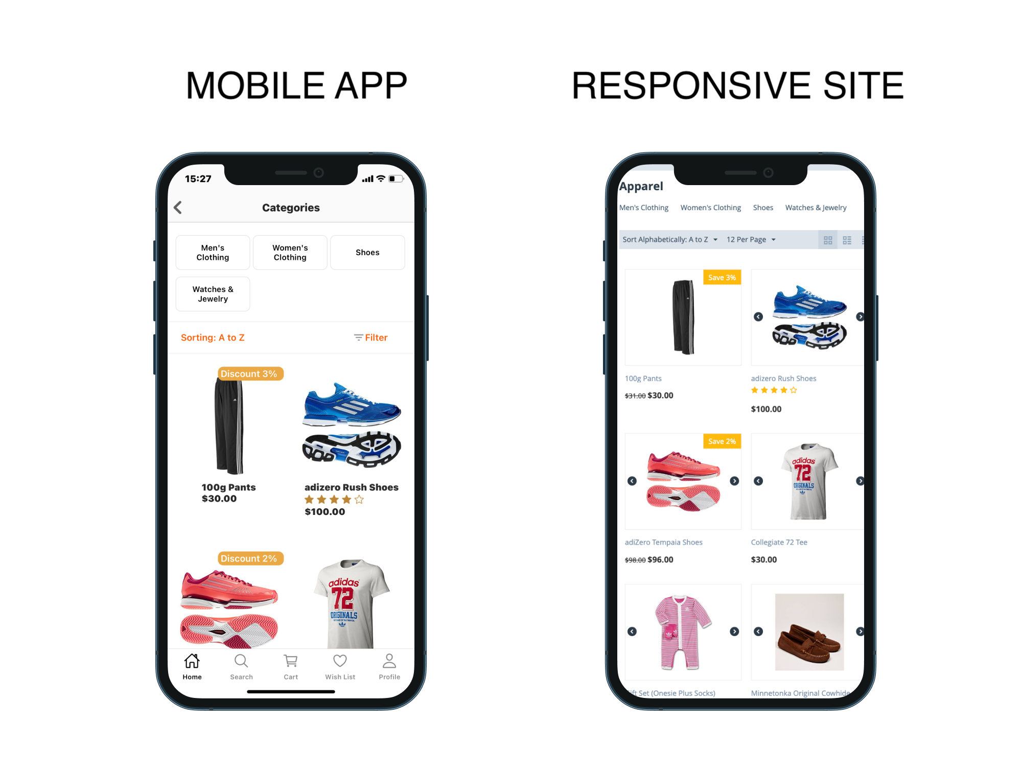 A responsive Multi-Vendor website compared to a Mobile App.