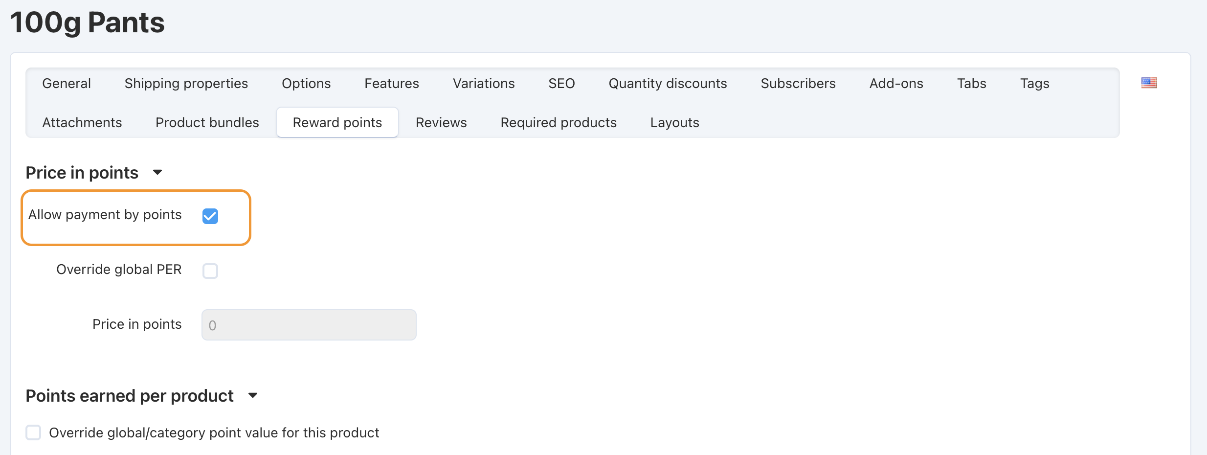 Allow payment in points on the Reward points tab.