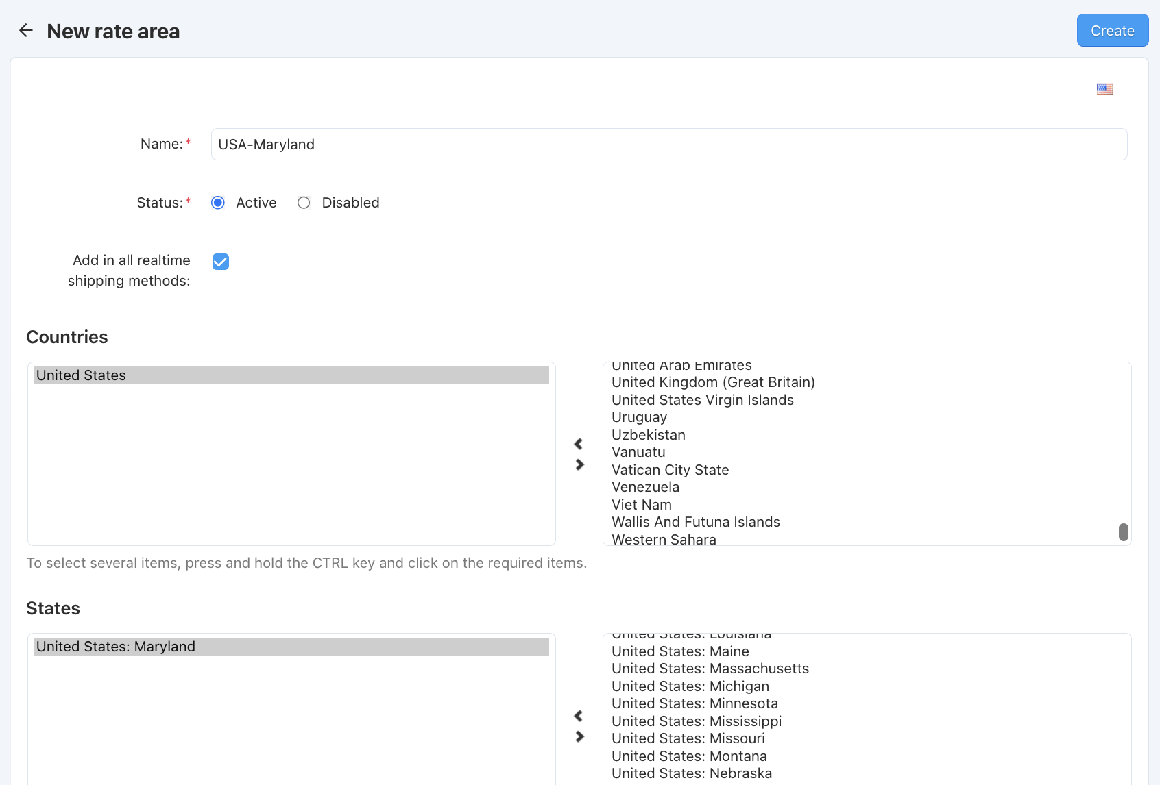 Setting up a rate area in CS-Cart.