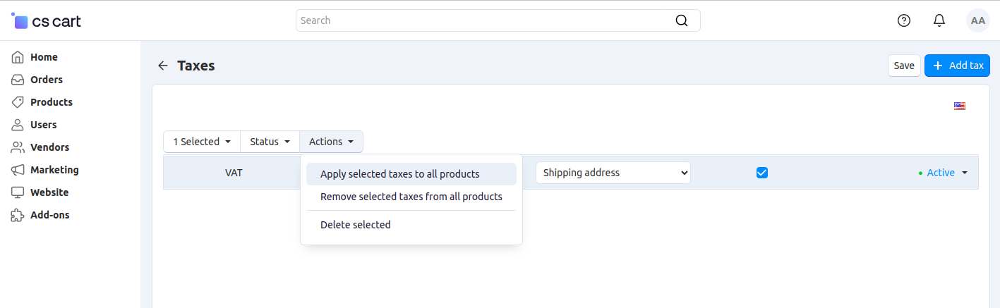 Apply a tax to all products in CS-Cart or Multi-Vendor.