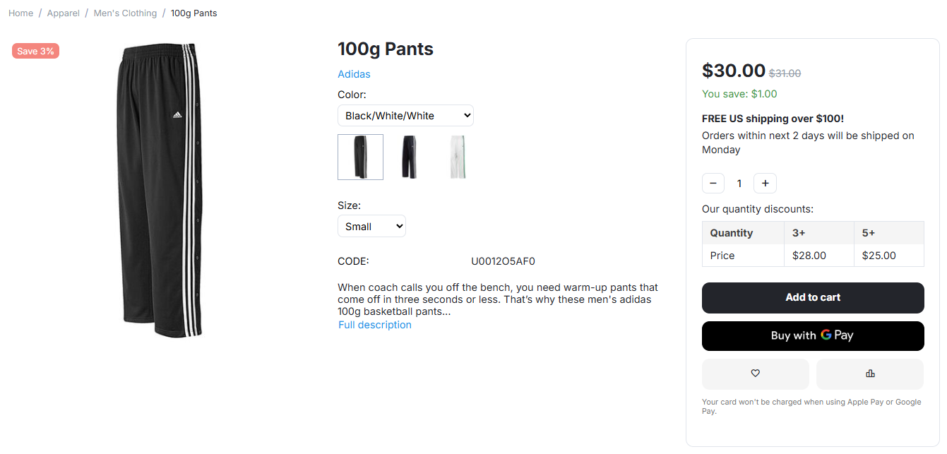 The section with wholesale prices